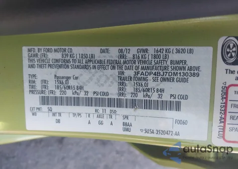 2013 Ford Fiesta Se from USA, damaged, VIN 3FADP4BJ7DM130389